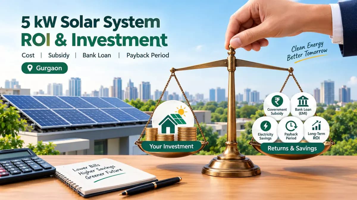 5 kW rooftop solar system ROI, cost, subsidy, bank loan EMI and payback calculation in Gurgaon