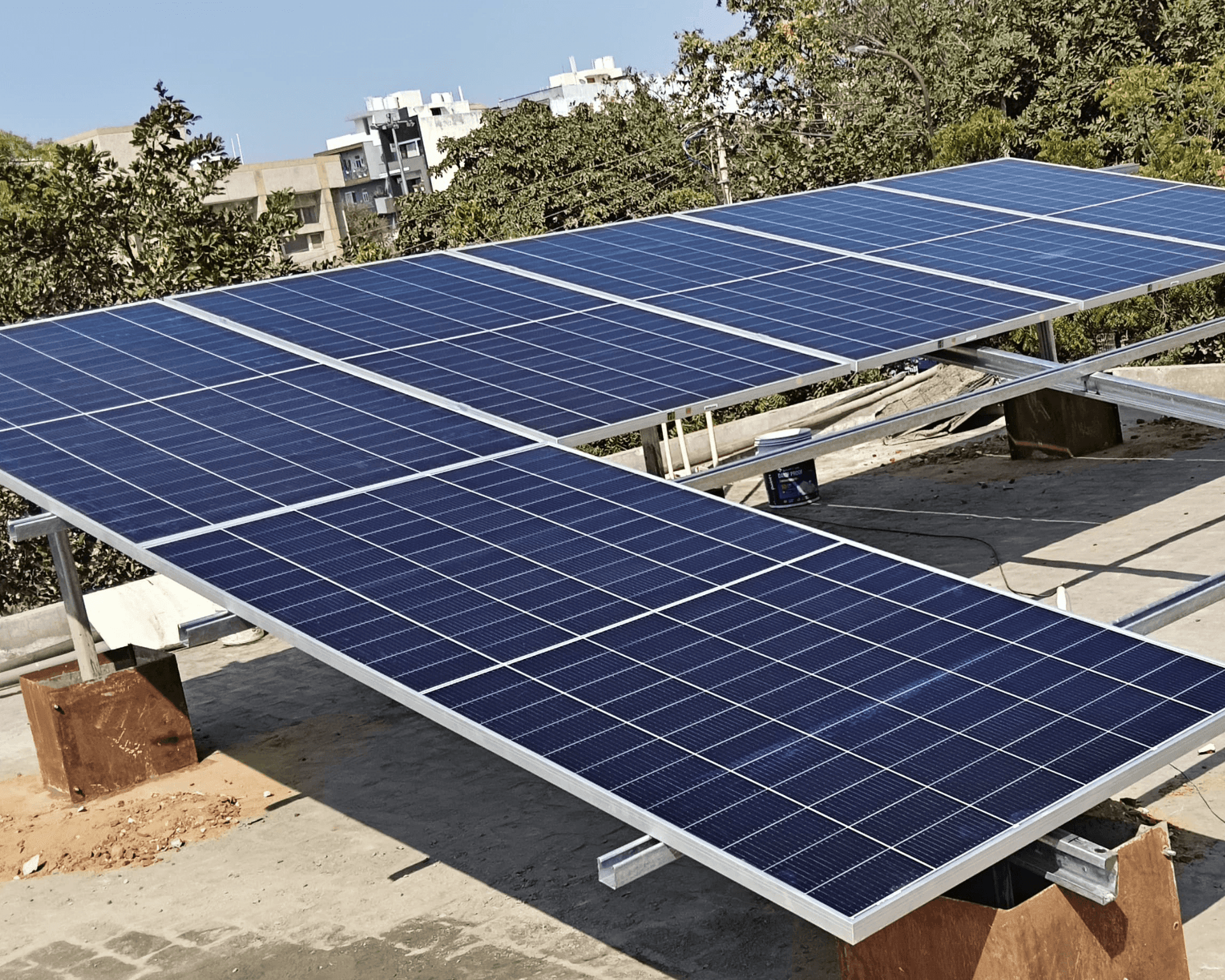3kW on-grid solar panels and string inverter mounted at a flat in Sector 45, Gurgaon