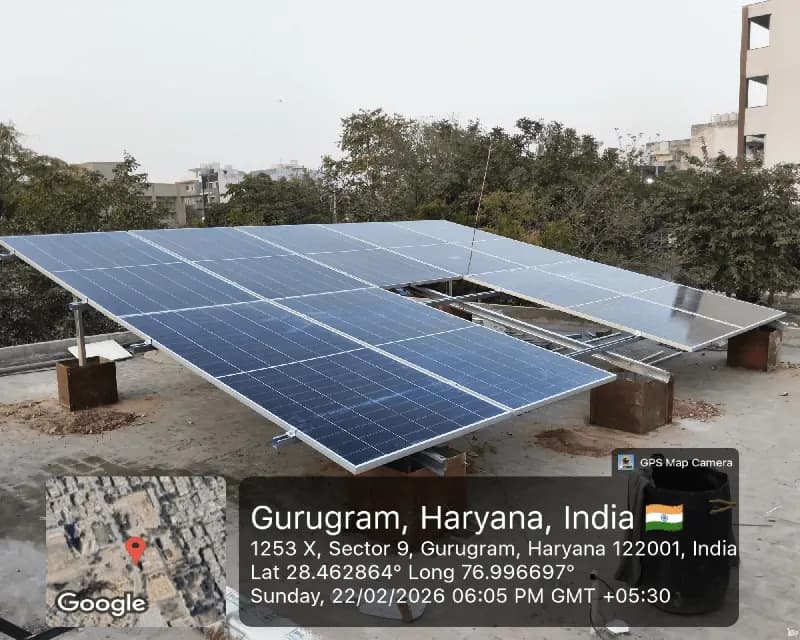 5kW rooftop solar panels on elevated structure in Nirvana Country Gurgaon