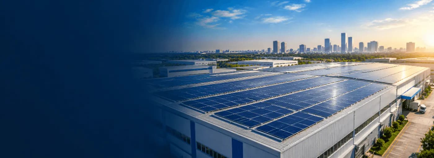 Industrial rooftop solar plant in Gurgaon with skyline