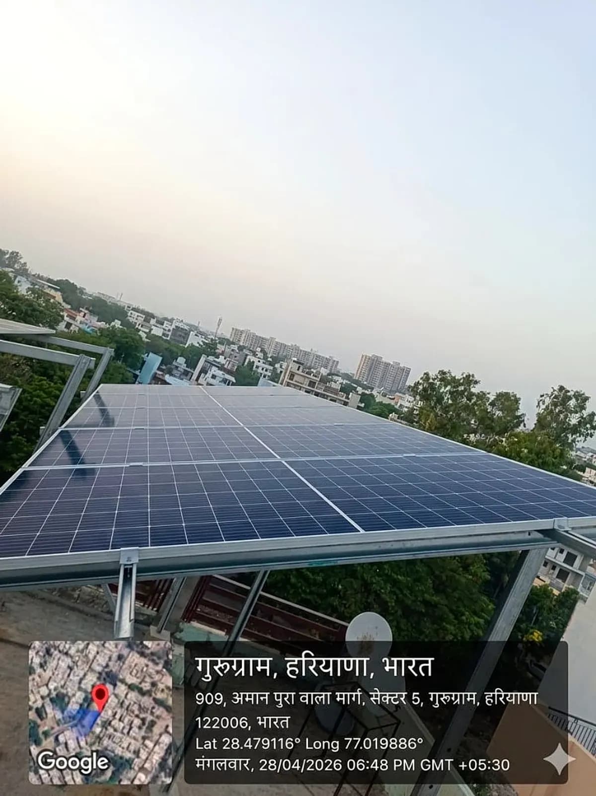Elevated rooftop solar panel installation in Sector 5 Gurgaon