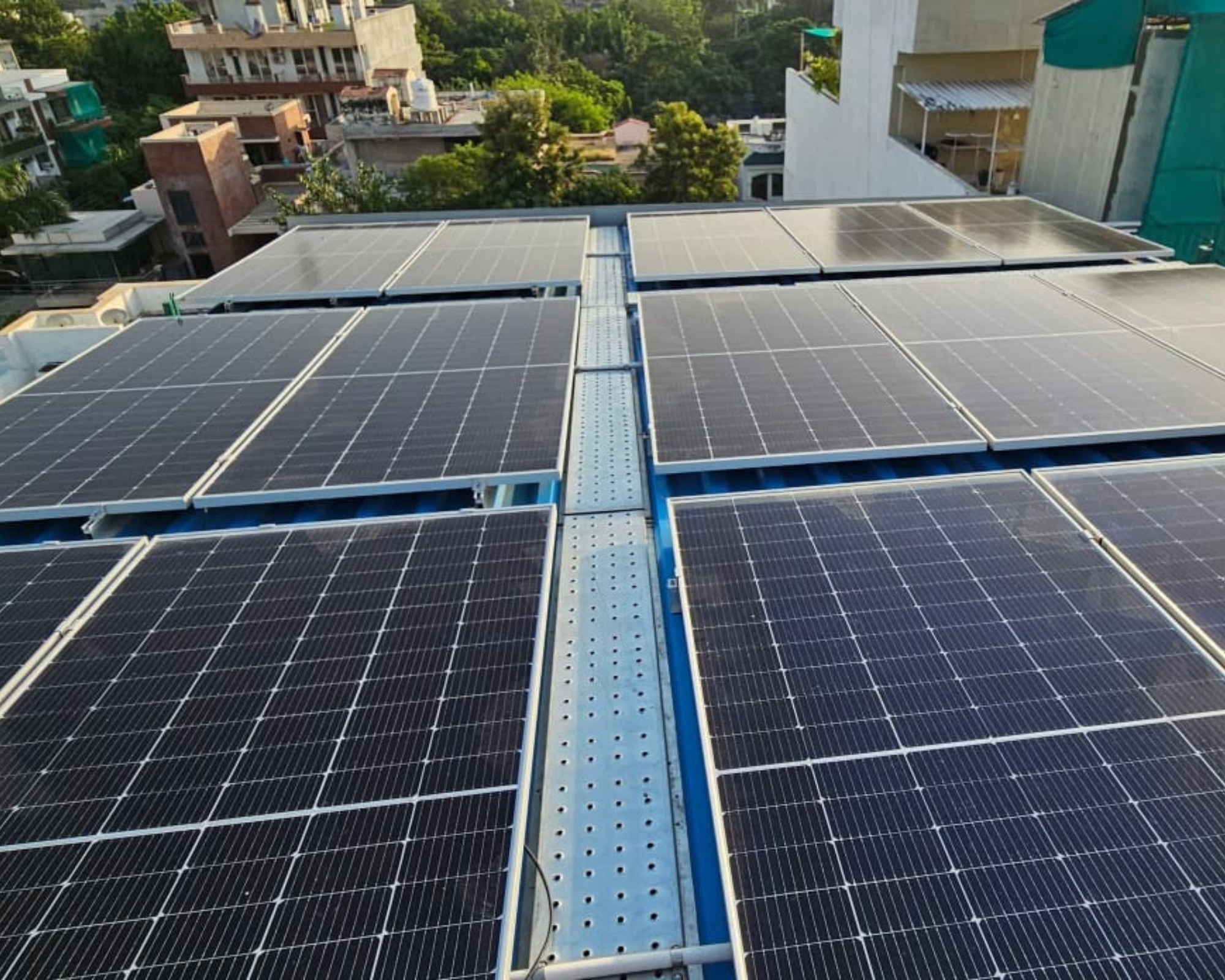 Close-up of high-efficiency bifacial monocrystalline solar panel cells showing uniform cells