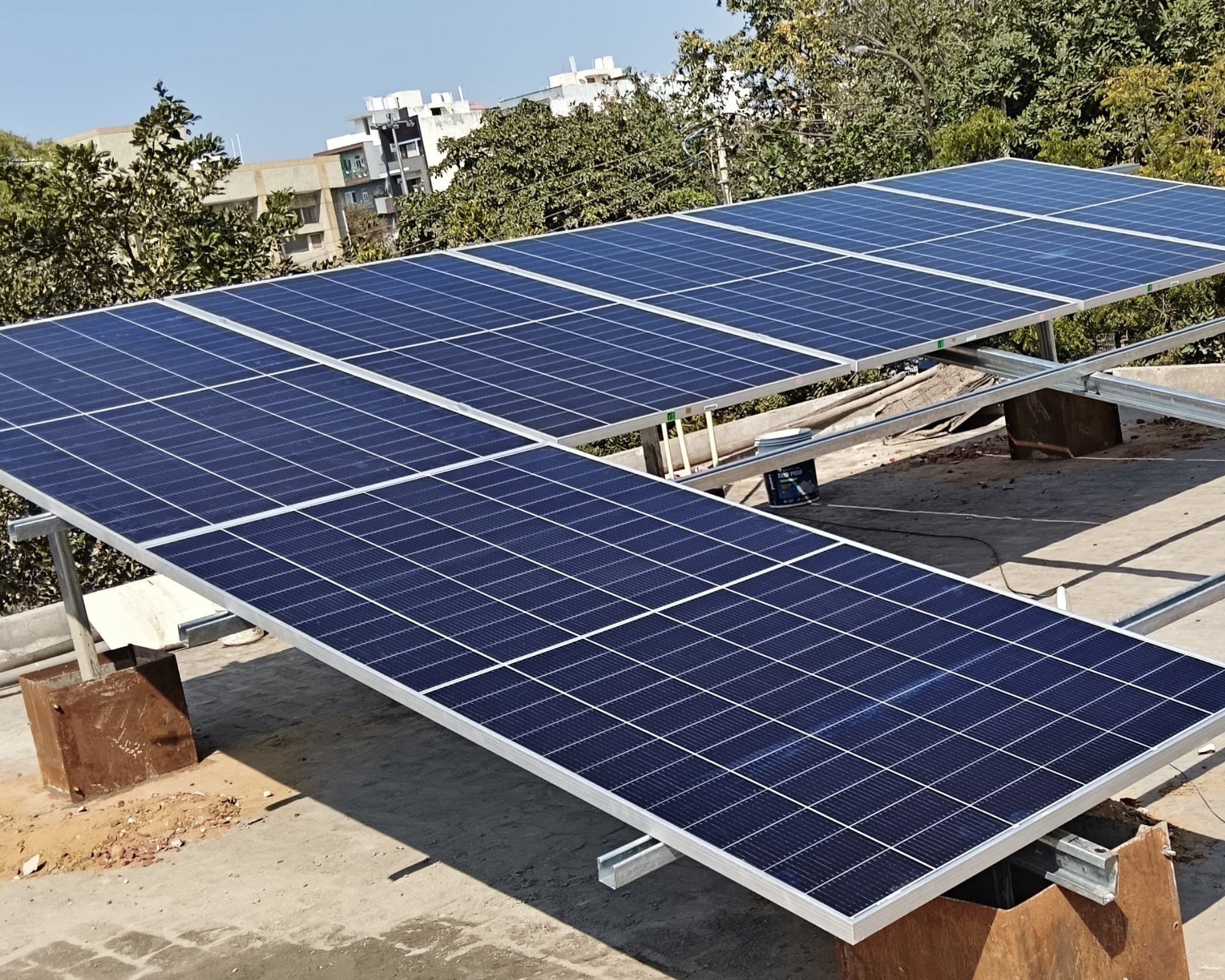 3kW on-grid solar panels and string inverter mounted at a flat in Sector 45, Gurgaon