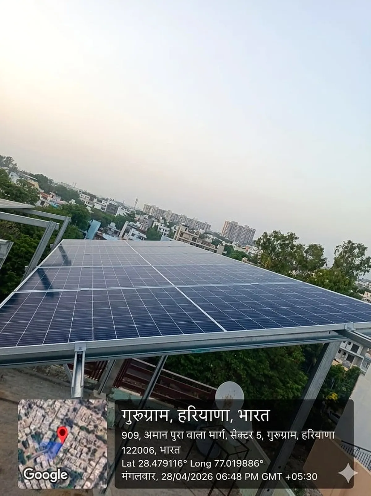 Real Rooftop Solar Installation in Sector 5 Gurugram with Geotag coordinates by Voltmen Solar